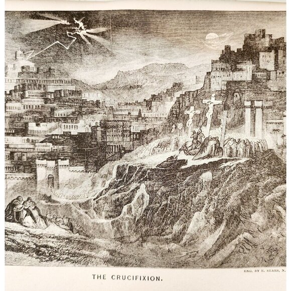 1873 The Crucifixion Of Christ Wood Engraving Victorian Antique Biblical F12A - Picture 1 of 2